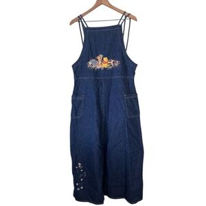 Denim Overall Dress with Embroidered Design